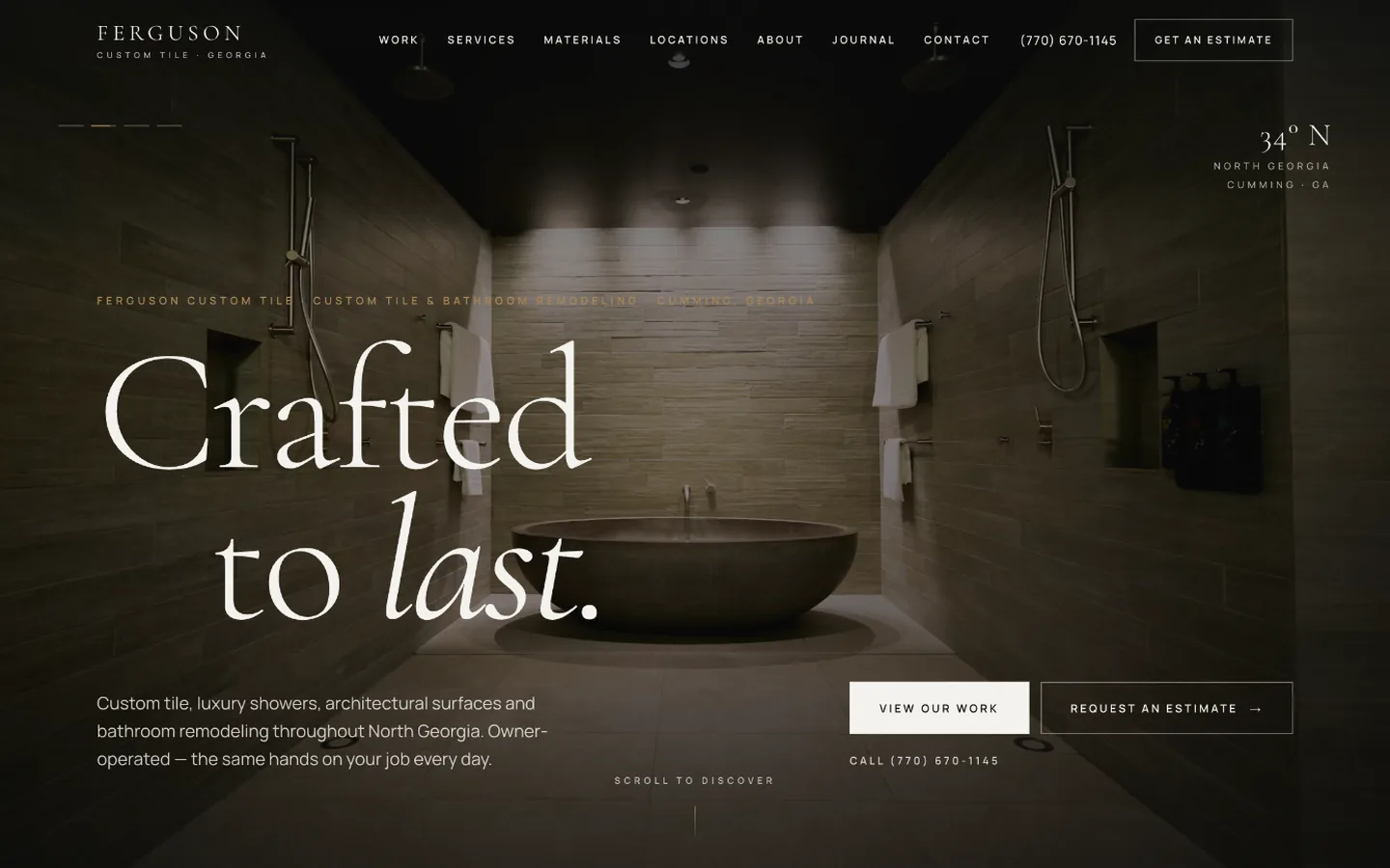 Ferguson Custom Tile website homepage, a Ribacoff Enterprises project