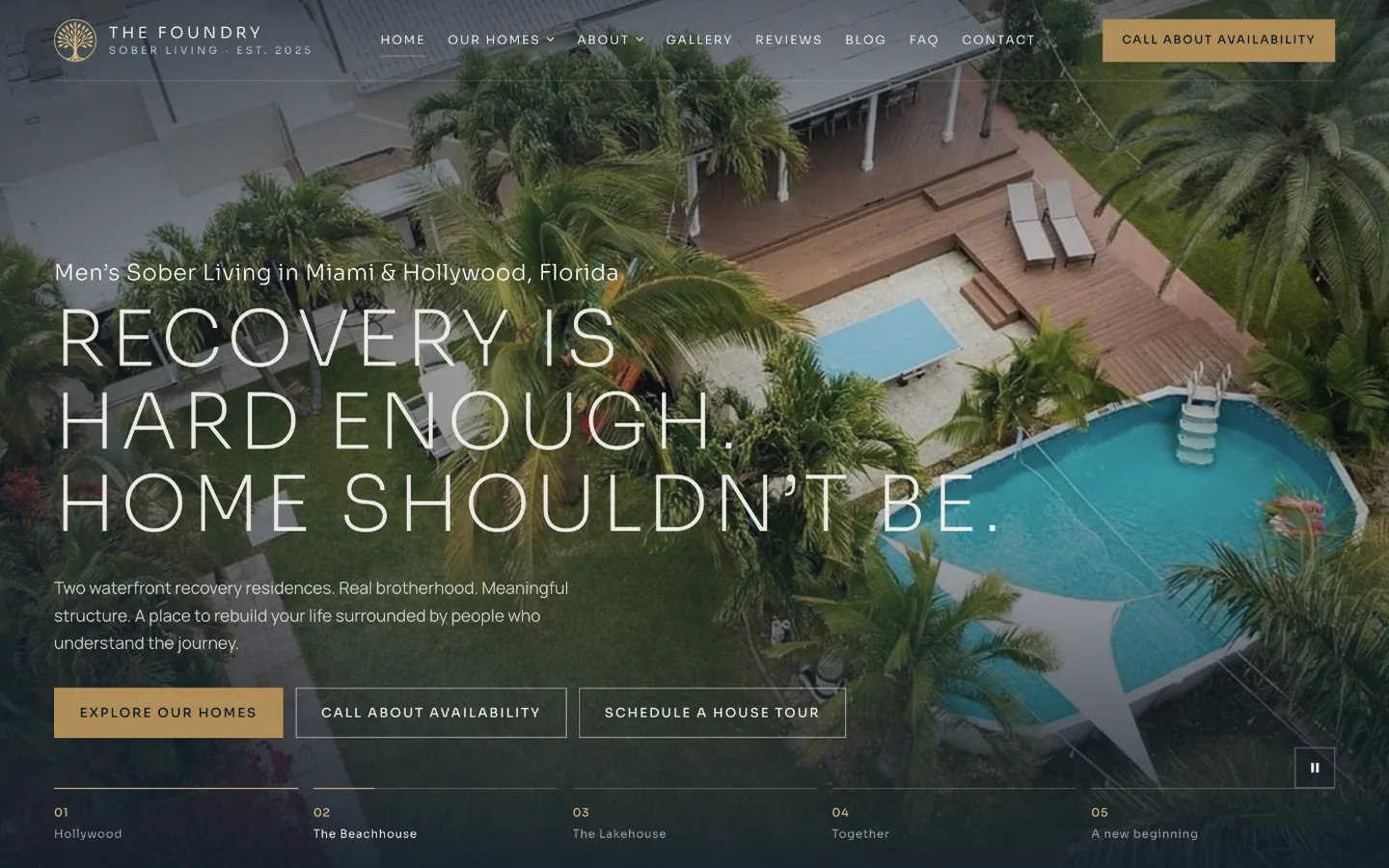 The Foundry Sober Living website homepage, a Ribacoff Enterprises project