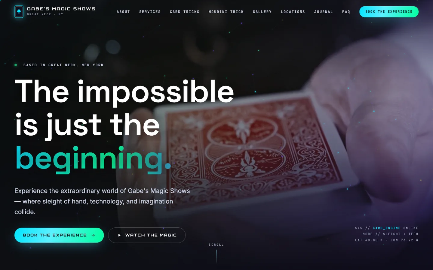 Gabe’s Magic Shows website homepage, a Ribacoff Enterprises project