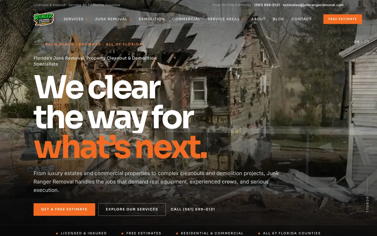 Junk Ranger Removal website homepage, a Ribacoff Enterprises project