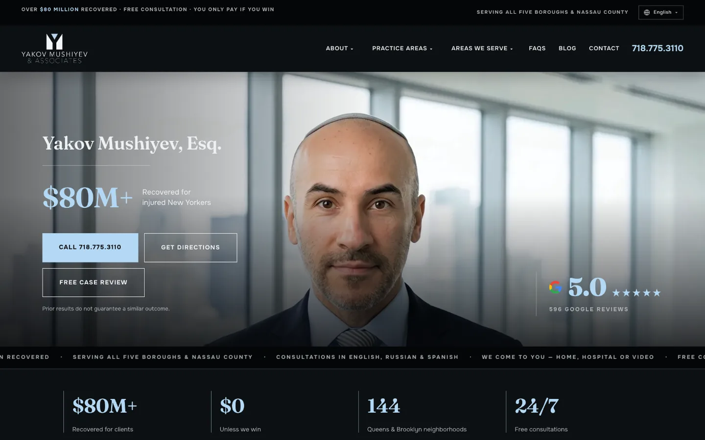 Mushiyev Law website homepage, a Ribacoff Enterprises project