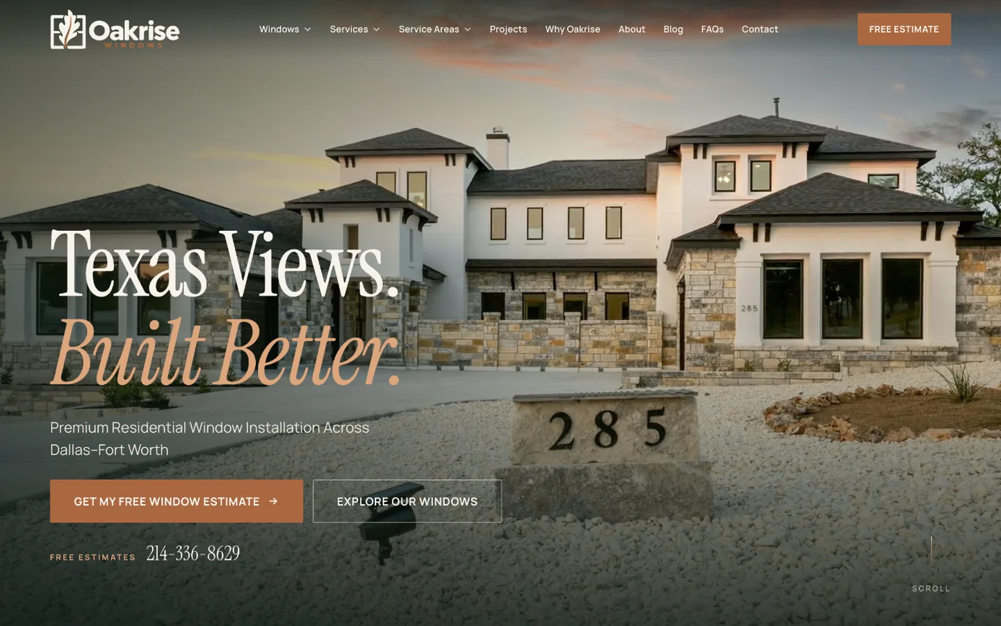 Oakrise Windows website homepage, a Ribacoff Enterprises project