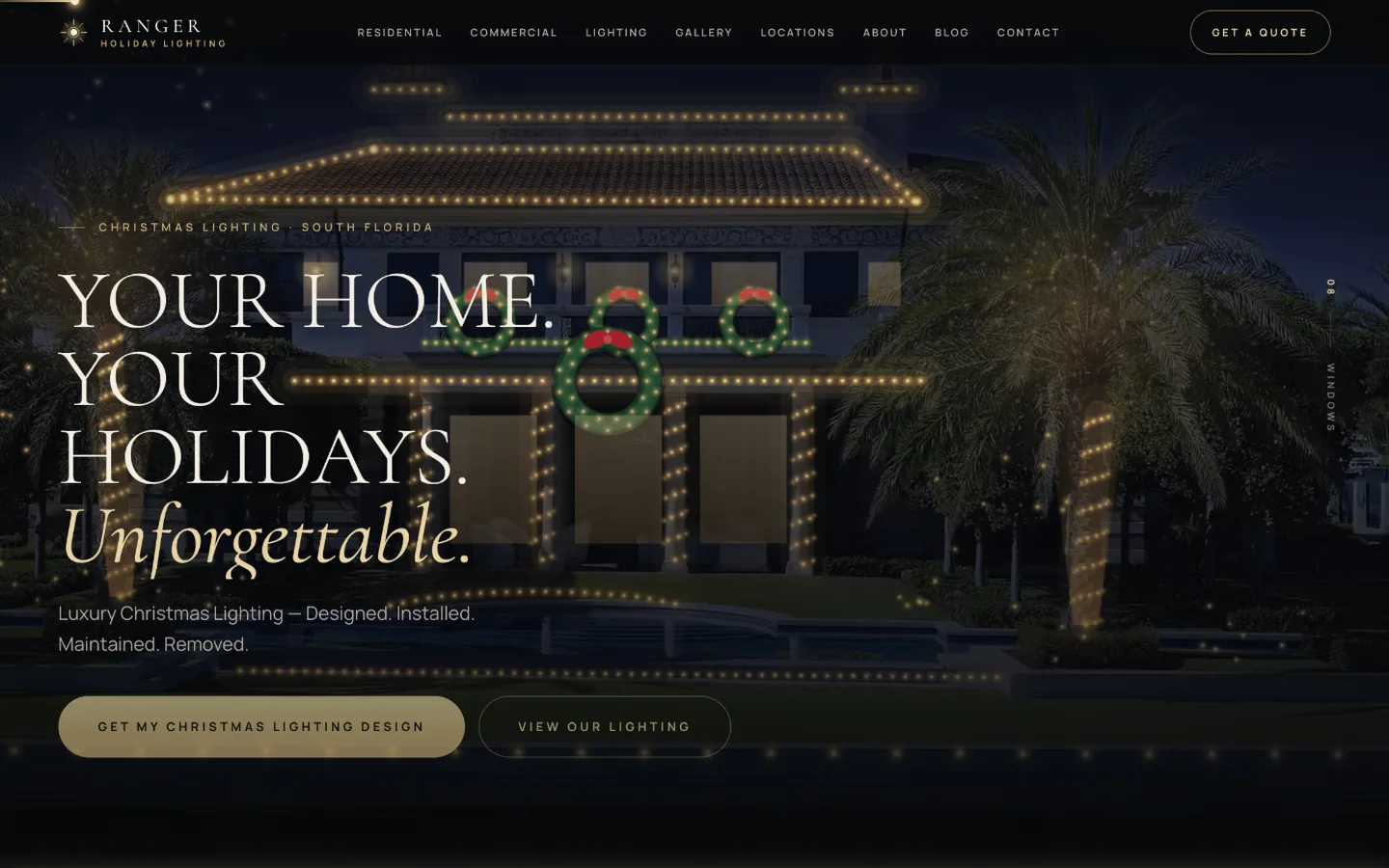 Ranger Holiday Lighting website homepage, a Ribacoff Enterprises project