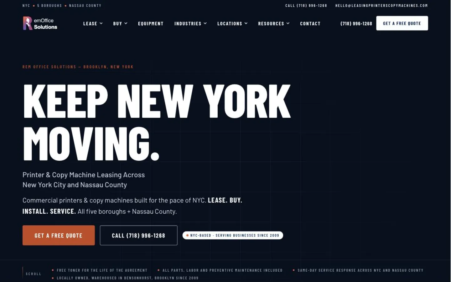 REM Office Solutions website homepage, a Ribacoff Enterprises project