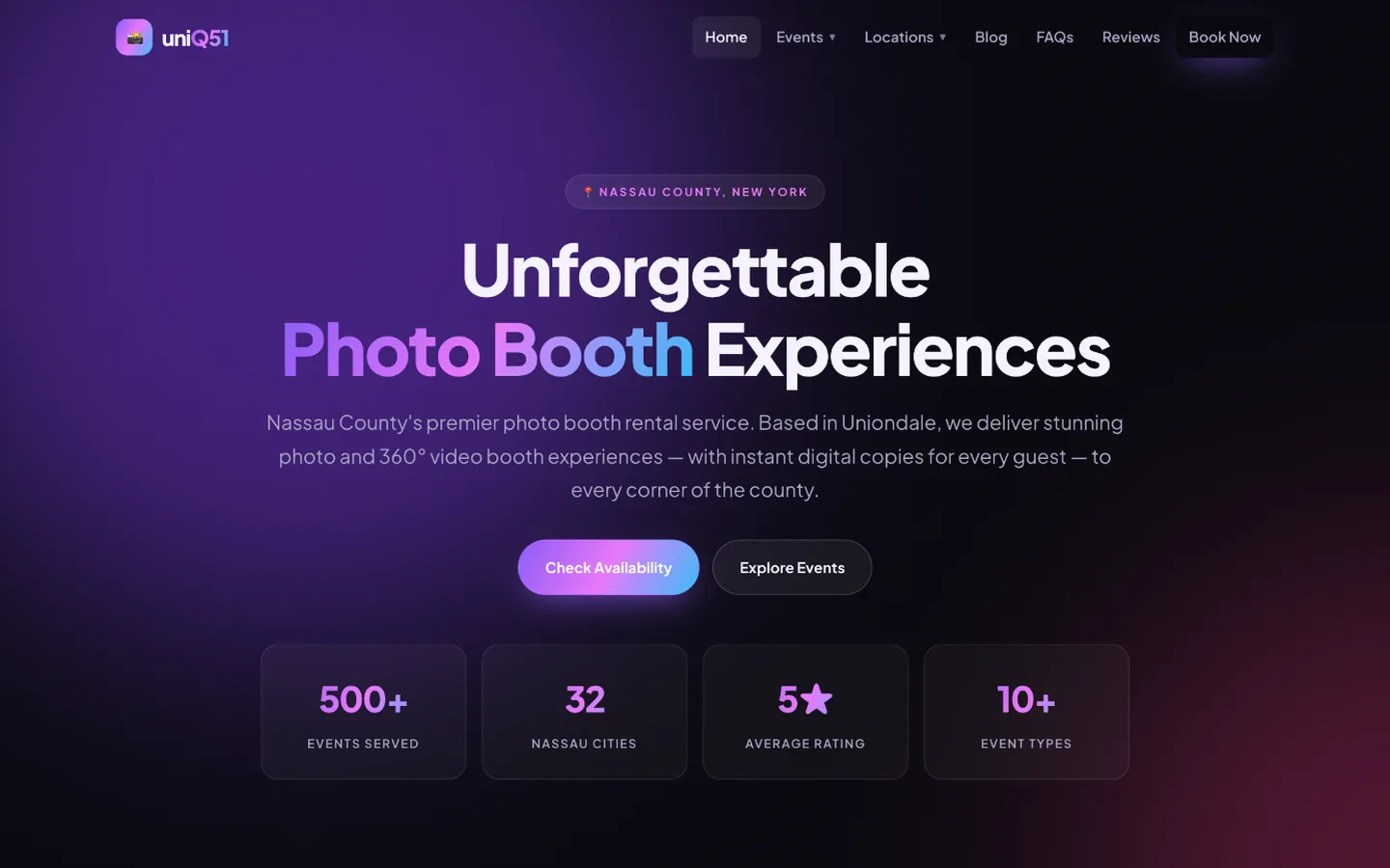 UniQ51 Photo Booth website homepage, a Ribacoff Enterprises project